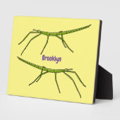 幸せな顔漫画と可愛い緑のスティック昆虫 フォトプラーク (側面)