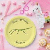 幸せな顔漫画と可愛い緑のスティック昆虫 ペーパープレート (パーティー)