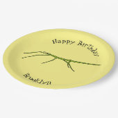 幸せな顔漫画と可愛い緑のスティック昆虫 ペーパープレート (アングル)