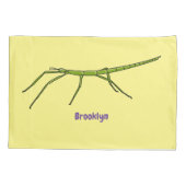 幸せな顔漫画と可愛い緑のスティック昆虫 枕カバー (裏面)