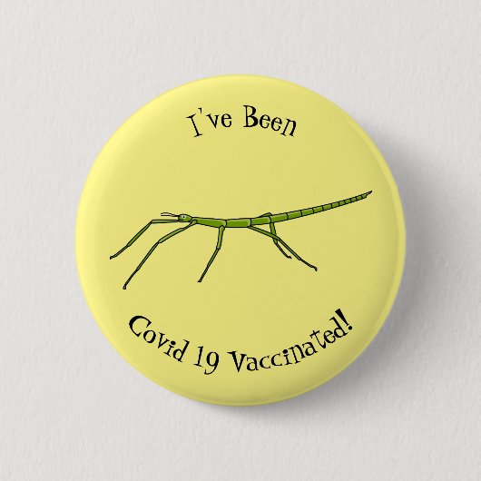 幸せな顔漫画と可愛い緑のスティック昆虫 缶バッジ (正面)