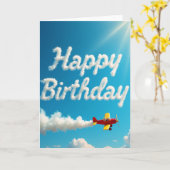 幸せな飛行機の誕生日カード カード (黄色い花)