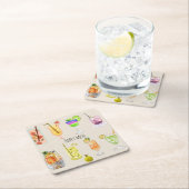 幸せな食事かわいいカクテルウォーターカラーパーティーピンク スクエアペーパーコースター (インサイチュ)