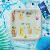 幸せな食事かわいい水の色のカクテル誕生日ブルー ペーパープレート (パーティー)