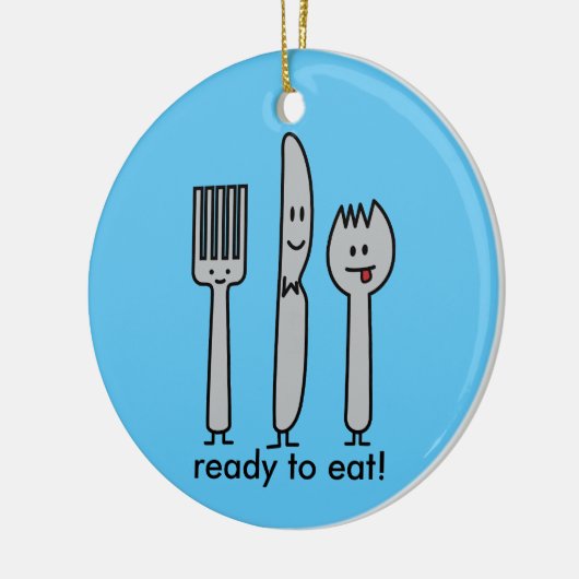 幸せな食事用器具類の道具フォークのナイフのSporkのかわいいスプーン セラミックオーナメント (左)