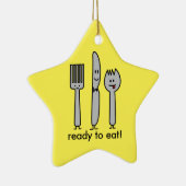 幸せな食事用器具類の道具フォークのナイフのSporkのかわいいスプーン セラミックオーナメント (右)