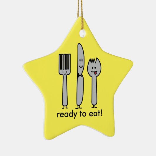 幸せな食事用器具類の道具フォークのナイフのSporkのかわいいスプーン セラミックオーナメント (右)