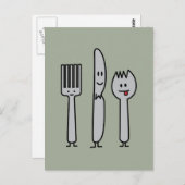 幸せな食事用器具類の道具フォークのナイフのSporkのかわいいスプーン ポストカード (正面/裏面)