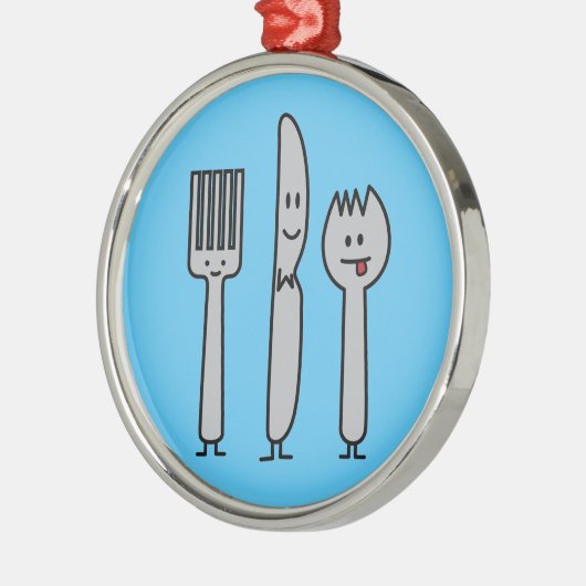 幸せな食事用器具類の道具フォークのナイフのSporkのかわいいスプーン メタルオーナメント (左)