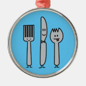 幸せな食事用器具類の道具フォークのナイフのSporkのかわいいスプーン メタルオーナメント (正面)