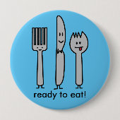 幸せな食事用器具類の道具フォークのナイフのSporkのかわいいスプーン 缶バッジ (正面)