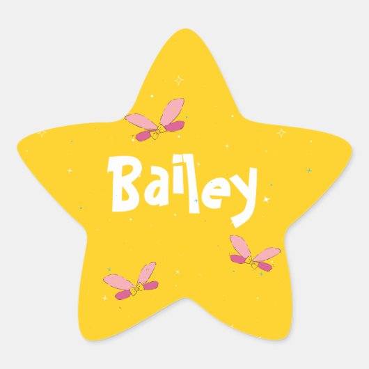 幸せな魔法の妖精の翼とキラキラ黄色 星シール (正面)