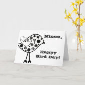 幸せな鳥日のfoer姪、おもしろい、鳥の挨拶 カード (黄色い花)