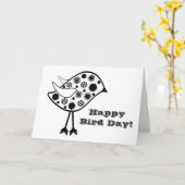 幸せな鳥日、おもしろいの挨拶、黒い及び白 カード (黄色い花)