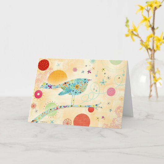 幸せな鳥 カード (黄色い花)