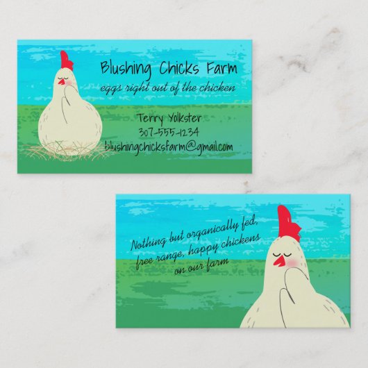 幸せな鶏の放し飼いの農場は名刺に卵を投げつけます 名刺 (正面/裏面)
