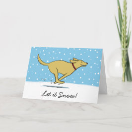 幸せな黄色い犬が雪を降らせる | かわいいクリスマス Xmas シーズンカード
