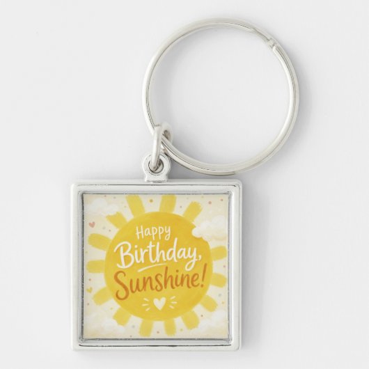 幸せな黄色の太陽の幸せな誕生日 キーホルダー (正面)