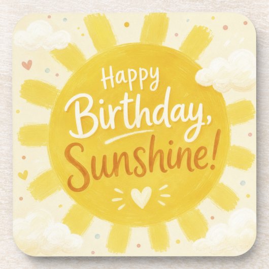 幸せな黄色の太陽の幸せな誕生日 コースター (正面)