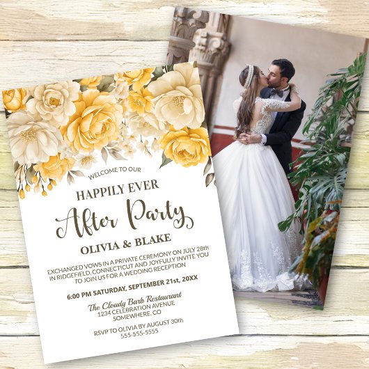 幸せな黄色の花の披露宴 招待状