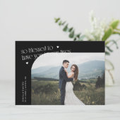 幸せな黒の結婚式フォト サンキューカード (スタンド正面)