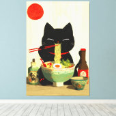 幸せな黒猫のラーメン | 日本の浮世絵 キャンバスプリント (インサイチュ (ウッドフロア))