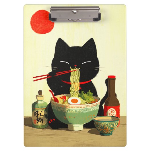 幸せな黒猫のラーメン | 日本の浮世絵 クリップボード (正面)