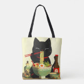 幸せな黒猫のラーメン | 日本の浮世絵 トートバッグ (裏面)