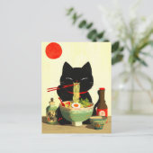 幸せな黒猫のラーメン | 日本の浮世絵 ポストカード (スタンド正面)