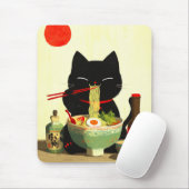 幸せな黒猫のラーメン | 日本の浮世絵 マウスパッド (マウス)
