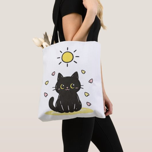 幸せな黒猫の太陽 トートバッグ (クローズアップ)