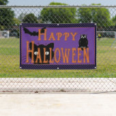 幸せな黒猫、フクロウおよびこうもりハロウィン 横断幕 (インサイチュ)