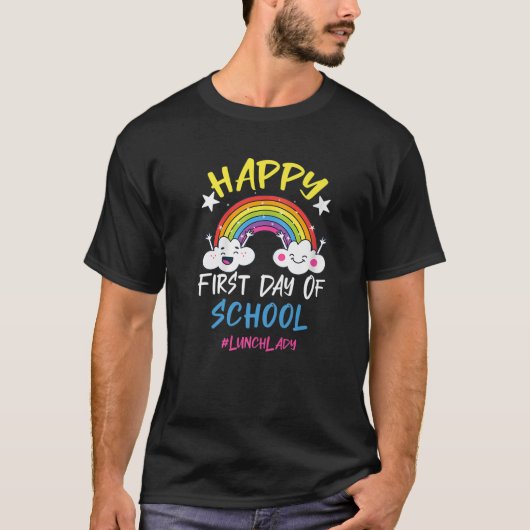 幸せな1日目の学校給食レディ絞り染め戻る Tシャツ (正面)