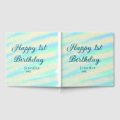 幸せな1歳の誕生日を子供たち 青 緑 パステル調 ゲストブック (全面)