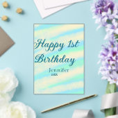 幸せな1歳の誕生日を迎えた子供たち 青 緑 パステルカラー アクリル招待状 (インサイチュ (ウェディング))