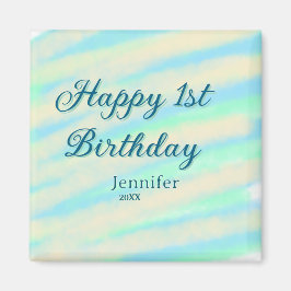 幸せな1歳の誕生日 キッズ ベイビー ブルー グリーン パステル レトロ マグネット