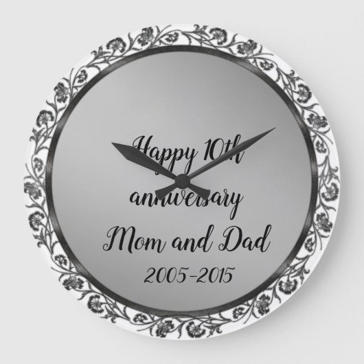 幸せな10周年ママとパパ ラージ壁時計 (正面)