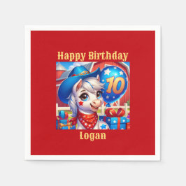 幸せな10歳のカウボーイポニー スタンダードカクテルナプキン