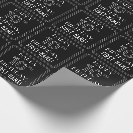 幸せな10番目の誕生日、アールデコスタイル(名前をカスタムする付き) ラッピングペーパー (角)