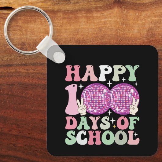 幸せな100日の学校ディスコのボールグルービーレトロ キーホルダー (正面)