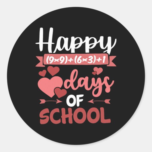 幸せな100日の学校数学フォーミュラValentines D ラウンドシール (正面)