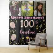 幸せな100番目の誕生日バラ金ゴールドグリッター、3枚の写真 タペストリー (インサイチュ)