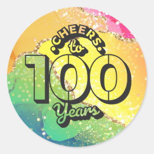 幸せな100番目の誕生日応援へ100年の虹 ラウンドシール