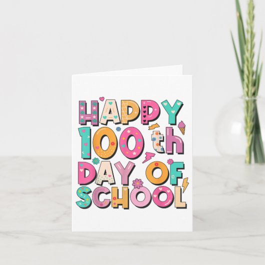 幸せな100th日の学校の先生子供100日 カード (正面)