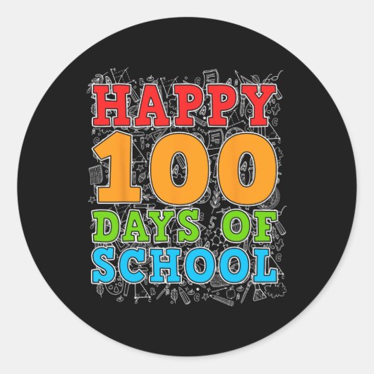 幸せな100th日の学校先生学生子供100 ラウンドシール (正面)