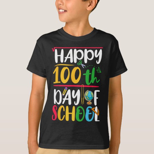 幸せな100th日の学校先生学生子供100 tシャツ (正面)