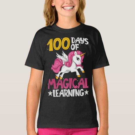 幸せな100th日ユニコーンシャツ100日学校の子供 tシャツ (正面)