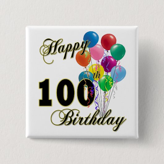 幸せな100th誕生日プレゼントおよび誕生日の服装 缶バッジ (正面)