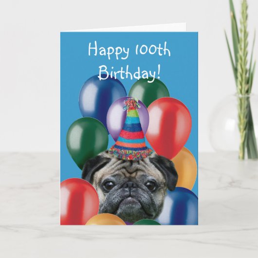 幸せな100th誕生日pugグリーティングカード カード (正面)