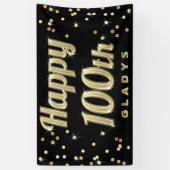 幸せな100th金ゴールドのきらきら光るなタイポグラフィの紙吹雪の黒 横断幕 (縦)